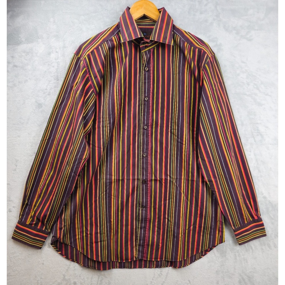 Etro Milano Multicolored Retro Striped‎ Long Sleeve Men's Shirt size 44